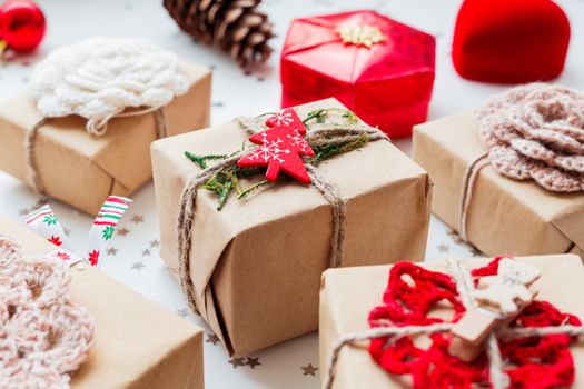Christmas and New Year 2017 background with presents and decorations.