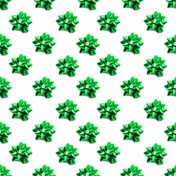 Seamless pattern with sparkling green bow. Holidaybackground with decorative bows.