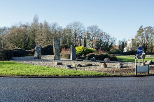 Late afternoon view of the Daneshill Roundabout in Basingstoke.  Likened to Stonehenge, it is one of the many road junctions in the Hampshire town which give it the nickname donut city.