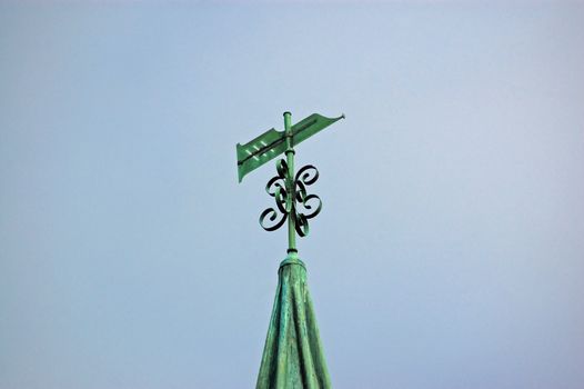 Weathervane in the form of a pen nib atop the spire of Saint Nicholas Church in Steventon, Basingstoke, Hampshire.  The literary giant Jane Austen's father was Rector at St Nicholas and she wrote Pride & Prejudice, Sense & Sensibility and Northanger Abbey while living in the village.  The weather vane marks her residency here.