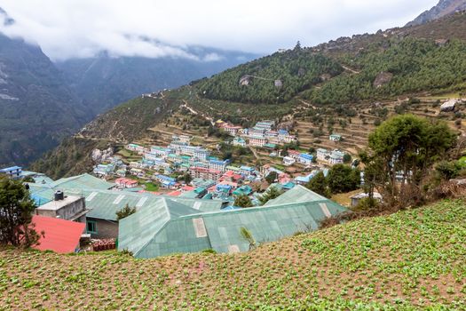 Namche Bazaar village on the way to Everest Base. Nepal. Asia.
