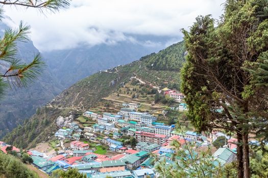 Namche Bazaar village on the way to Everest Base. Nepal. Asia.