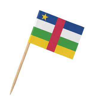 Small paper flag of Central African Republic on wooden stick, isolated on white