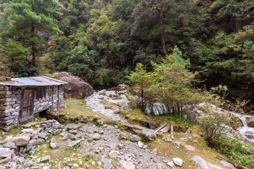 Everest in Nepal. Trekking to Everest Base Camp. Nepal. Asia. Amazing river.