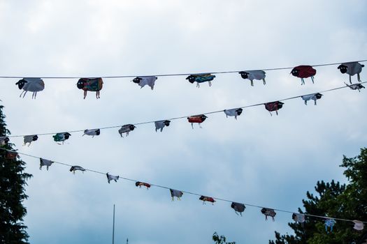 Bunting flags hanging for sheep festival Sedbergh