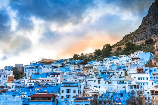 Chefchaouen blue town street in Morocco