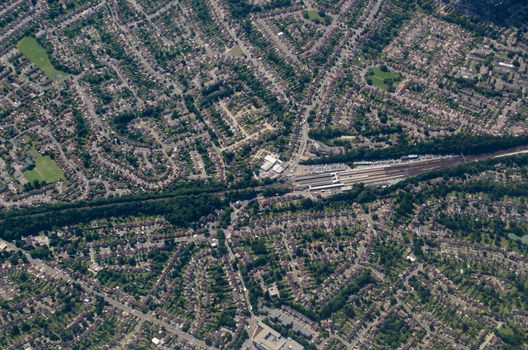 Aerial view of the mainline railway station at Orpington in the London Borough of Bromley.  The  suburban town is popular with commuters and is within easy reach of central London despite being surrounded by lovely countryside.