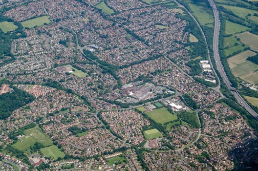 Aerial view of the housing estates of Lower Earley in Reading, Berkshire. Mostly built in recent decades, the housing provides homes for workers both in the town of Reading and further afield.
