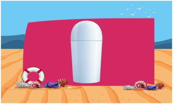 mock up illustration of beauty product on beach side banner advertising