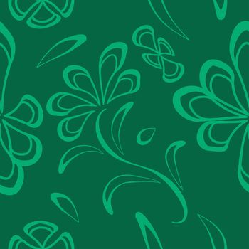 Linocut style meadow flowers - seamless pattern. Wildflowers in modern cutout style isolated on background, vector illustration for textile, wallpaper.
