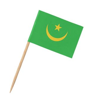 Small paper flag of Mauritania on wooden stick, isolated on white