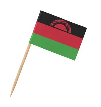 Small paper flag of Malawi on wooden stick, isolated on white