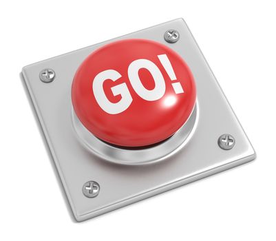 Red Button with Go Text on White Background 3D Illustration