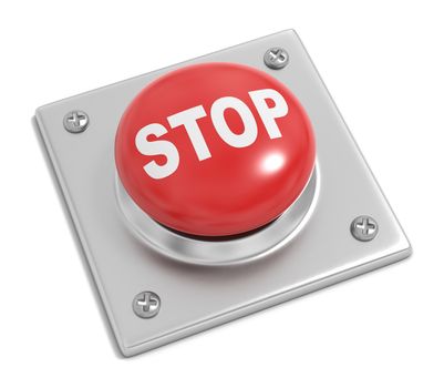 Red Button with Stop Text on White Background 3D Illustration