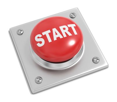 Red Button with Start Text on White Background 3D Illustration