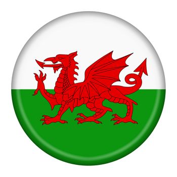 A Wales Flag Button isolated on a white background with clipping path