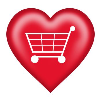A love shopping cart heart button isolated on white with clipping path