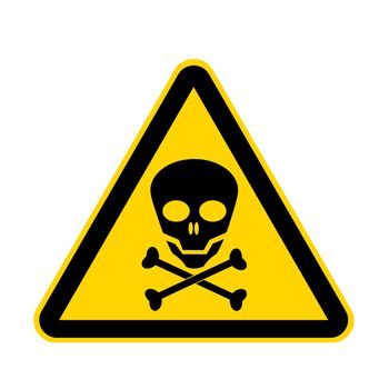 A skull yellow danger sign isolated on white with clipping path