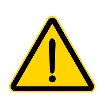 An attention exclamation warning hazard yellow danger sign isolated on white with clipping path