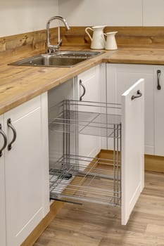 Fragment of a kitchen interior with drawers