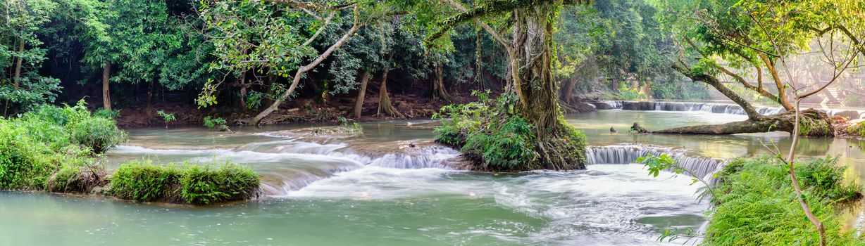 Panorama Waterfall in a forest on the mountain in tropical forest