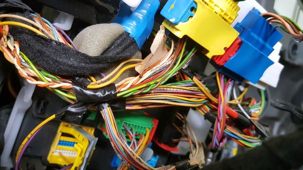 Engine control unit of the car, multicolored wires plug