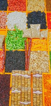 Dried and candy fruits in turkish market