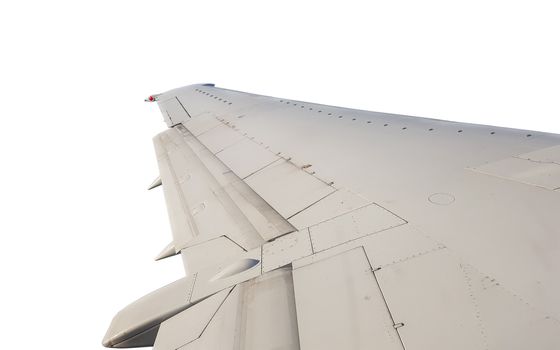 Isolated jet wing plane during flight, left wing view