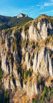 Rock formation in beautiful autumn, Rock wall in Romanian Carpathians