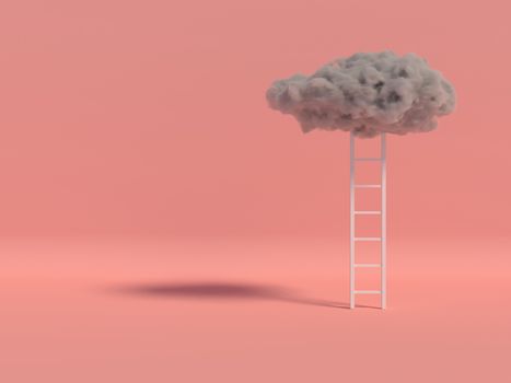 Stair With Cloud Floating on pink room background. Minimal Creative idea concept. 3D render