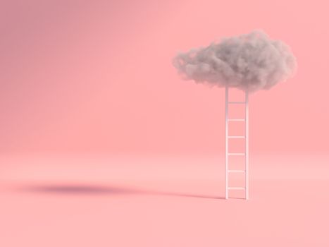 Stair With Cloud Floating on pink room background. Minimal Creative idea concept. 3D render