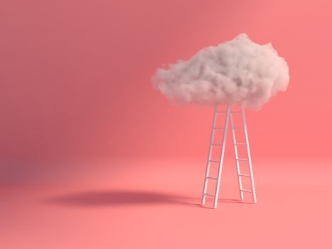 Stair With Cloud Floating on pink room background. Minimal Creative idea concept. 3D render