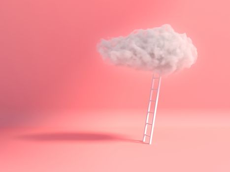 Stair With Cloud Floating on pink room background. Minimal Creative idea concept. 3D render