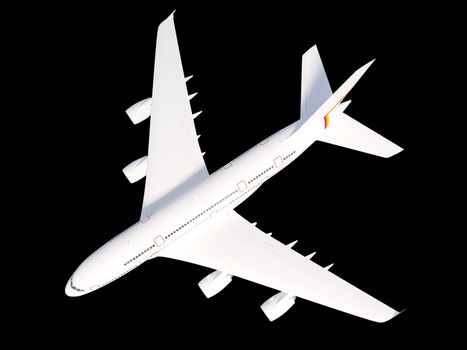 Airplane on black background. travel concept. 3d rendering.