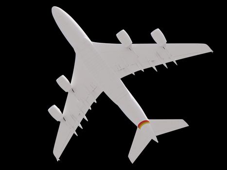 Airplane on black background. travel concept. 3d rendering.