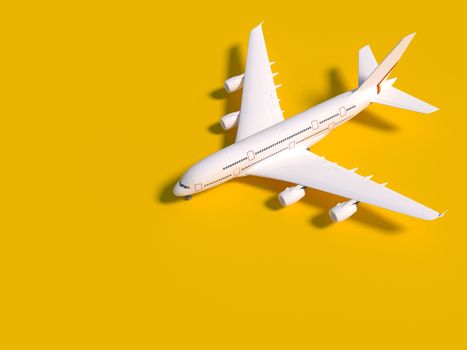 Airplane on yellow background. travel concept. 3d rendering.