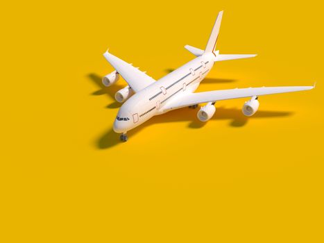 Airplane on yellow background. travel concept. 3d rendering.