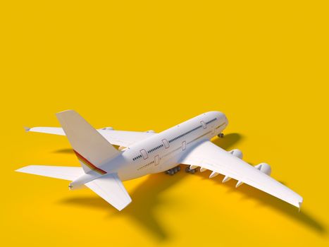 Airplane on yellow background. travel concept. 3d rendering.