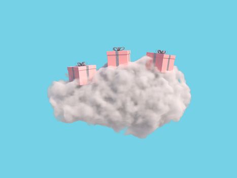 Gift box on the cloud on blue background. 3d rendering.