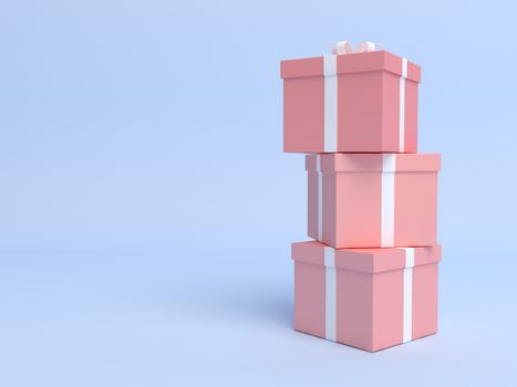 Stacked gift box on pastel blue background. 3d render