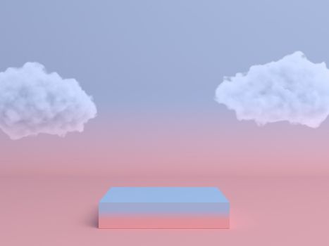 Pastel podium with cloud on pastel colors background. 3d rendering.