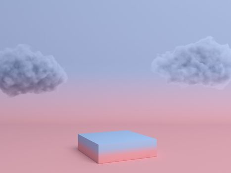 Pastel podium with cloud on pastel colors background. 3d rendering.