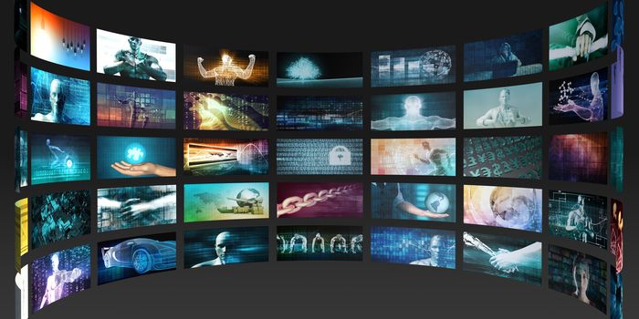 Video Marketing Concept with Flowing Screens Wall