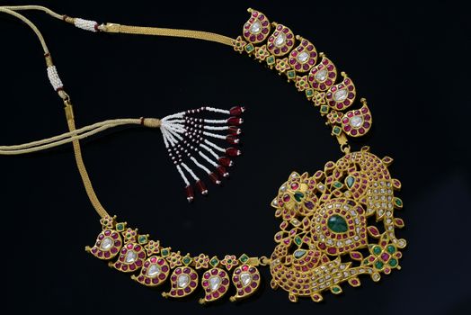 Indian Stone Gold jewelry Macro shot