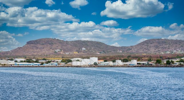 Petroleum tanks on the tropical coast of st kitts