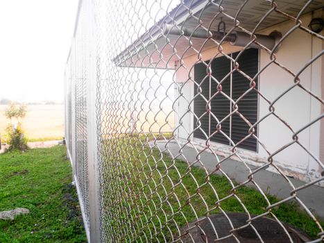 The Transformer station closed fence with barbed wire