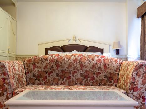 The Interior of a luxury double bed hotel bedroom