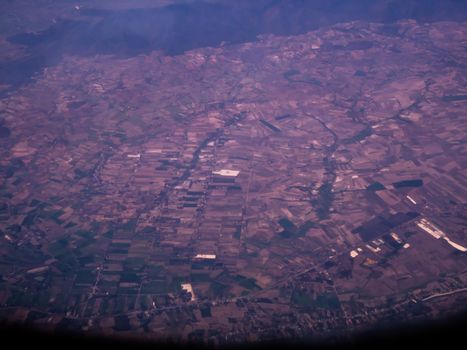 Aerial view of city at sunrise from sky.bird eye view
