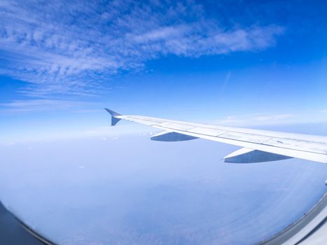 The looking at aircraft wing view from windows