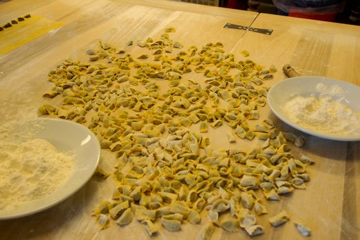 Preparation of agnolotti. Typical pasta of the Langhe, Piedmont - Italy